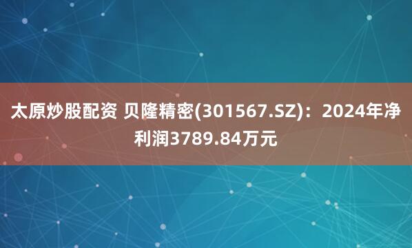 太原炒股配资 贝隆精密(301567.SZ)：2024年净利润3789.84万元